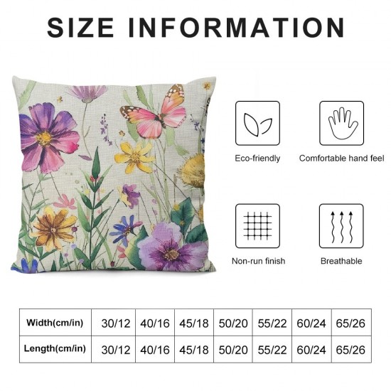 Spring Pillow Cover Inch Multi-Colored-Flowers Butterfly Decorations Seasonal Summer Cushion Case Decor for Home Sofa Couch