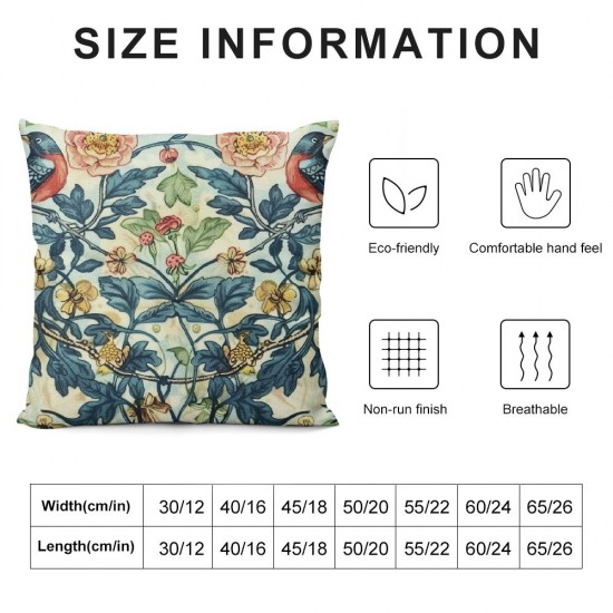 Qinduosi Blue Floral Bird Throw Pillow Covers Inch Home Decor Pillow Case Square Pattern Pillowcase Cushion Cover for Indoor/Outdoor Sofa Living Room Couch Bed