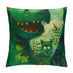 Qinduosi Set of Throw Pillow Covers Colorful Little saur Cute Drawn Drawing Green Kids Decor Linen Pillow Cases Home Decorative Square Inches Pillowcases