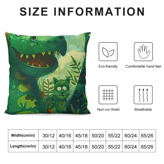 Qinduosi Set of Throw Pillow Covers Colorful Little saur Cute Drawn Drawing Green Kids Decor Linen Pillow Cases Home Decorative Square Inches Pillowcases