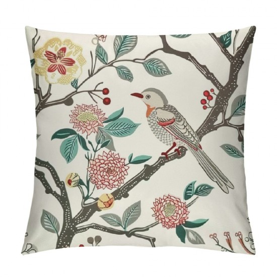 Qinduosi Vintage Bird Floral Pillow Covers Inch Set Pink Green Yellow Flower Decorative Throw Pillows For Farmhouse Home Decor Sofa Bed Outdoor