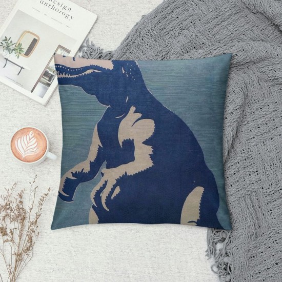 Decorative Throw Pillow Cover for Couch Sofa, Tyrannosaurus Dinosaur in Navy Paleontologist Home Decor Pillow Case Inch