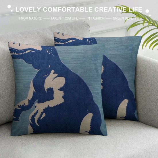 Decorative Throw Pillow Cover for Couch Sofa, Tyrannosaurus Dinosaur in Navy Paleontologist Home Decor Pillow Case Inch