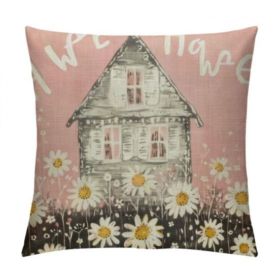 Pink Throw Pillow Covers, Inch Home Sweet Home Daisy Stripes Cushion Case for Sofa Couch Set of