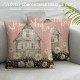 Pink Throw Pillow Covers, Inch Home Sweet Home Daisy Stripes Cushion Case for Sofa Couch Set of