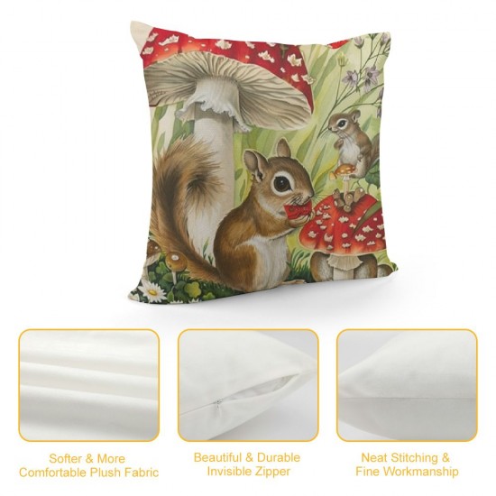 Qinduosi Spring Forest Animals Throw Pillow Covers Inch Rabbit Mushroom Floral Decorative Pillows for Sofa Kids Baby Nursey Room Decor Set of