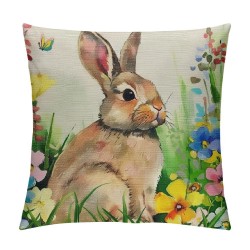 Qinduosi Pillow Covers Inch Set of Rabbit Bunny Butterfly Floral Lawn Spring Farmhouse Decoration Throw Pillow Cases Cushion Cover Linen for Sofa Couch