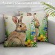 Qinduosi Pillow Covers Inch Set of Rabbit Bunny Butterfly Floral Lawn Spring Farmhouse Decoration Throw Pillow Cases Cushion Cover Linen for Sofa Couch