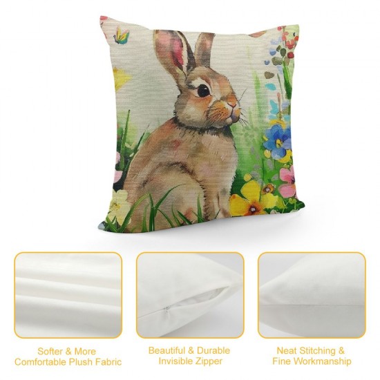 Qinduosi Pillow Covers Inch Set of Rabbit Bunny Butterfly Floral Lawn Spring Farmhouse Decoration Throw Pillow Cases Cushion Cover Linen for Sofa Couch