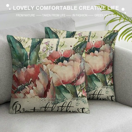 Spring Pillow Covers Pink Flower Floral Bless This Home Set of Green Farmhouse Decorative Throw Pillows Cases Outdoor Decor for Couch Sofa