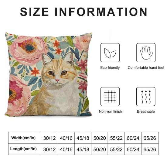 Throw Pillow Covers Orange Tabby Cat Spring Florals Cushion Pillow Case Home Decor Pillowcase Inches