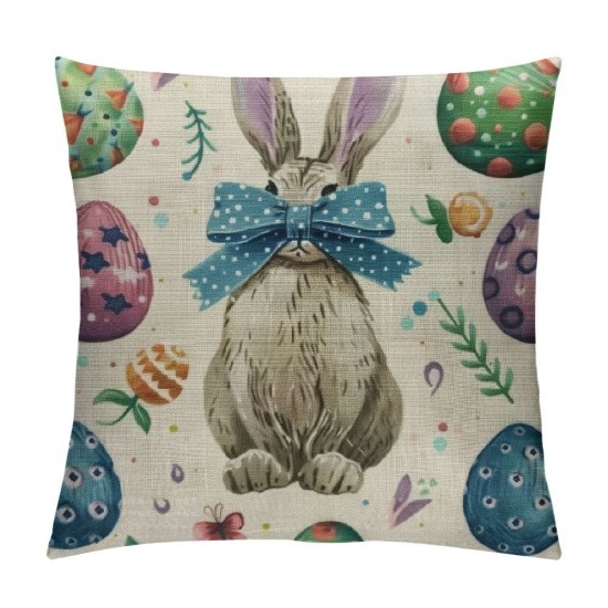 Easter Pillow Covers Set of Easter Bunny Eggs Floral Rabbit Pillows Decorative Throw Pillows Cushion Case Farmhouse Decor for Couch Sofa