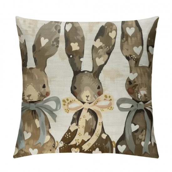 Qinduosi Easter Love Heart Bunny Throw Pillow Cover, Inch Bow Rabbit Cushion Case Decoration for Sofa Couch