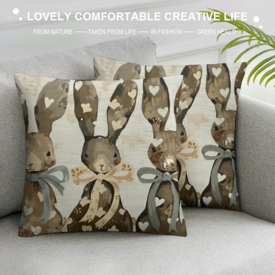 Qinduosi Easter Love Heart Bunny Throw Pillow Cover, Inch Bow Rabbit Cushion Case Decoration for Sofa Couch