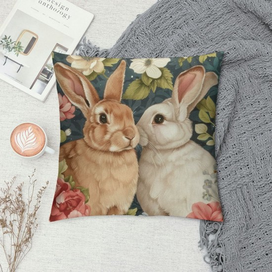 Qinduosi Easter Rabbit Flower Buffalo Plaid Gray Throw Pillow Cover, Inch Bird Be Kind Cushion Case Decoration for Sofa Couch Set of