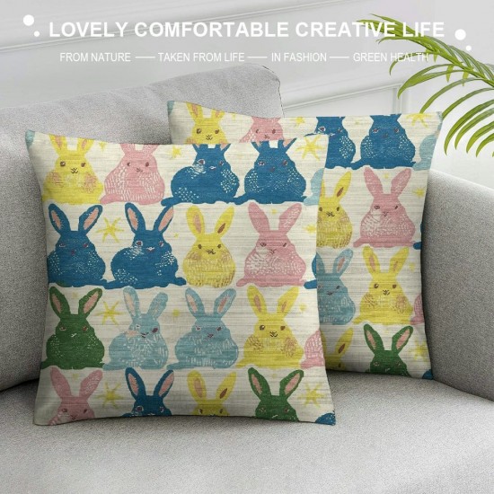 Qinduosi Bunny Easter Throw Pillow Cover, Inch Colorful Rabbit Cushion Case Decoration for Sofa Couch