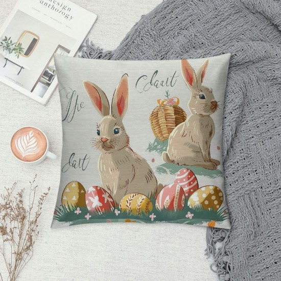 Pillow Covers , Rabbits Bunny Hello Bunnies Spring Home Decor Decorative Farmhouse Throw Pillow Covers for Sofa Couch Room Decor