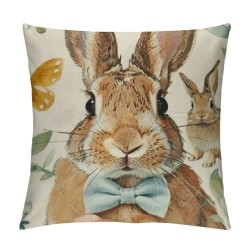 Qinduosi Happy Easter Bunny Decorative Throw Pillow Covers Set of hello Rabbit Flowers Porch Patio Outdoor Pillowcase, Plaid Check Polka Dot Farmhouse Cushion Case Home Decor