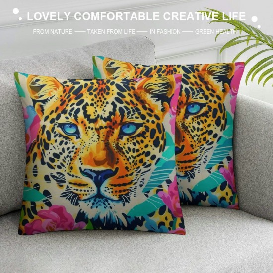 Summer Pillow Cover Inch - Vibrant Animal Print with Colorful Floral, Exotic Decorative Cushion Case for Home Decor