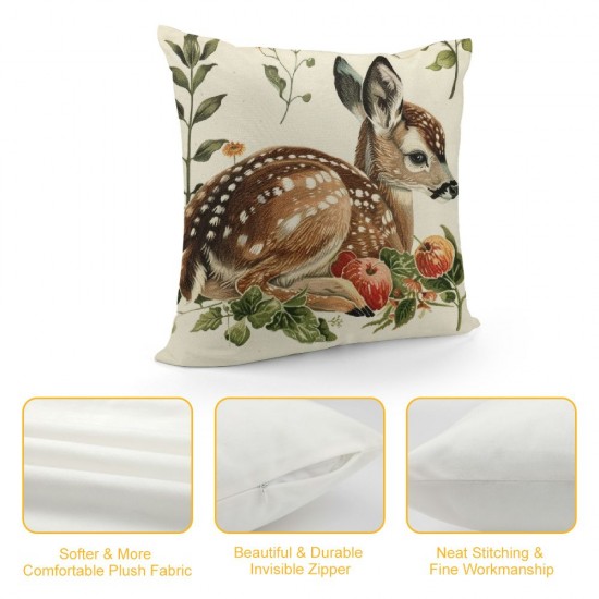 Qinduosi Forest Pillow Covers Watercolor Animal Plants Throw Pillow Case Decorative Cushion Cover for Home Office Couch Sofa Decoration, Inch, Set of