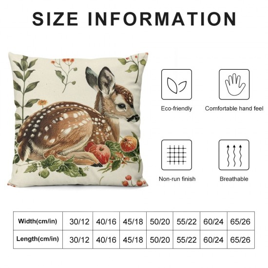 Qinduosi Forest Pillow Covers Watercolor Animal Plants Throw Pillow Case Decorative Cushion Cover for Home Office Couch Sofa Decoration, Inch, Set of