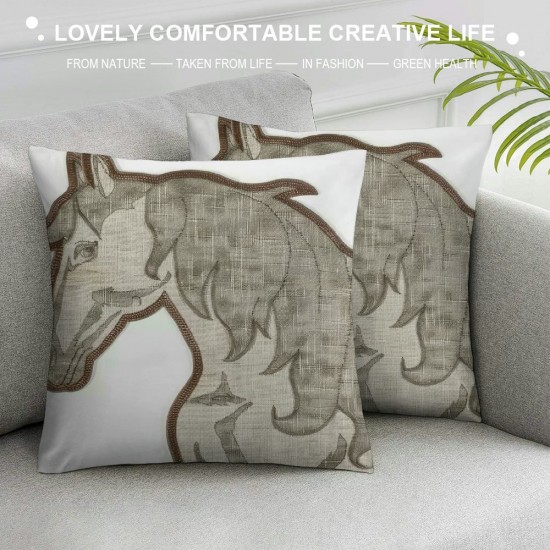 Animal Throw Pillow Covers Horse Pattren Embroidered Inches for Couch Cushions Covers (White) …