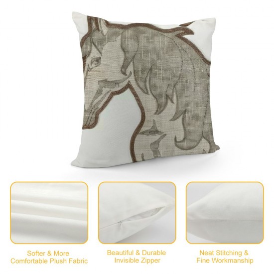 Animal Throw Pillow Covers Horse Pattren Embroidered Inches for Couch Cushions Covers (White) …