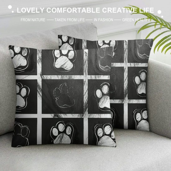 Throw Pillow Covers Doodle Black White Dog Animals Paws Print Square Pillowcase for Home Decor Sofa Car Bedroom Pillow case