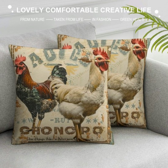 Vintage Farmhouse Animal Pillow Covers Set of Retro Farmer's Market Truck Feed Seed Premium Poultry Farm Home Décor Throw Pillow Case Cushion Cover