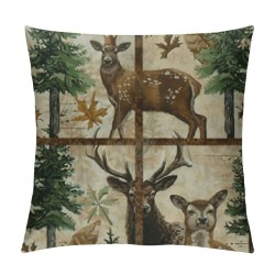 Vintage Farmhouse Animals Throw Pillow Covers Inch Set of Bear Deer Decorative Pillows Case Polyester Linen Outdoor Cushion Covers for Couch Sofa Bed Home Decor