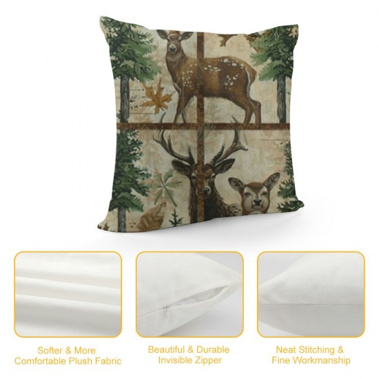 Vintage Farmhouse Animals Throw Pillow Covers Inch Set of Bear Deer Decorative Pillows Case Polyester Linen Outdoor Cushion Covers for Couch Sofa Bed Home Decor