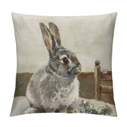 Rabbit Watercolor Style Decorative Throw Pillow Covers Animal Square Pillowcases Decor for Sofa Bedroom Car