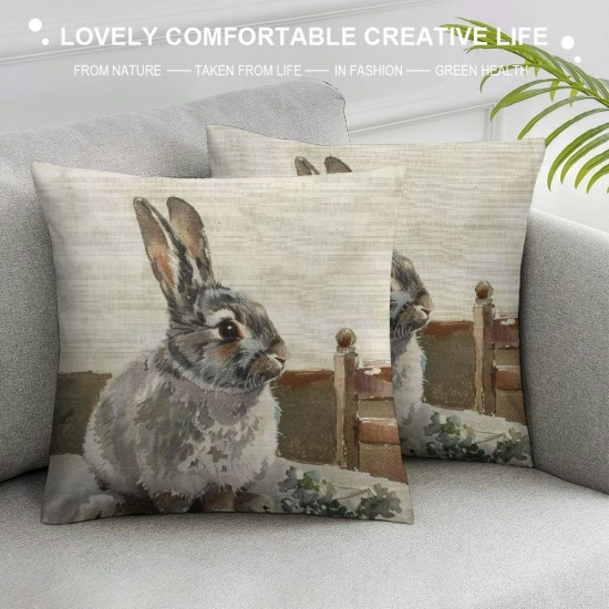 Rabbit Watercolor Style Decorative Throw Pillow Covers Animal Square Pillowcases Decor for Sofa Bedroom Car