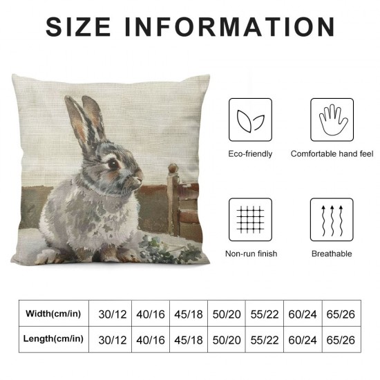 Rabbit Watercolor Style Decorative Throw Pillow Covers Animal Square Pillowcases Decor for Sofa Bedroom Car