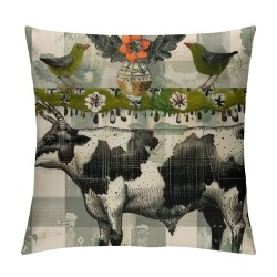 Spring Gray Buffalo Plaids Farmhouse Animals Pillow Covers Dairy Cow Pig with Decor Throw Pillow Case Cushion Cover " Set of Home Decoration