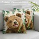 Qinduosi Spring Forest Animals Throw Pillow Covers Inch Rabbit Green Leaves Decorative Pillows Soft Velve Cushion Cases for Couch Sofa Bed Home Decor Set of