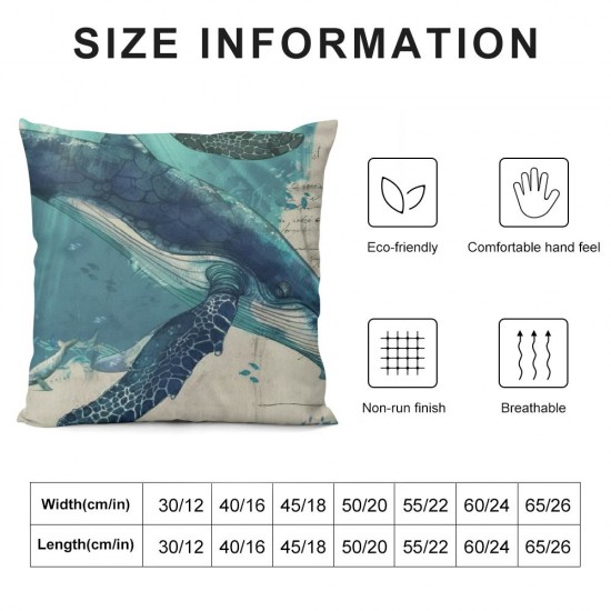 Throw Pillow Covers Home Decor Set of  Turtle Sea Animal Summer Vintage Painting Whale Leaf Fish Pillow Cases Decorative Inches Outdoor Cushion Couch Sofa Pillowcases