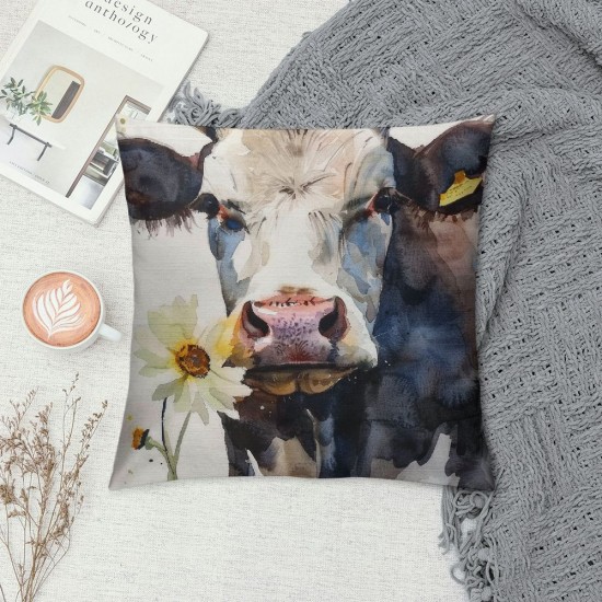 Cow Farmhouse Fall Farmhouse Pillow Cover , Animal Painting Art Pillow Cover Decorative Summer Throw Pillow Covers,Outdoor Home Decor