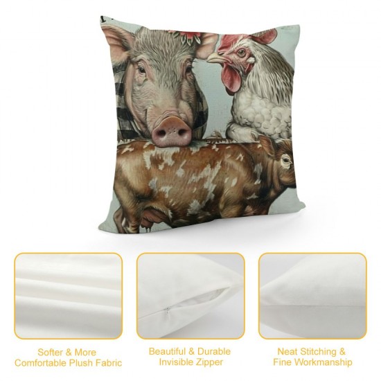 Qinduosi Spring Cow Pig Decorative Throw Pillow Covers Set of Sweet Farm Animal Daisy Flower Blue Cushion Case Decor, Bless Me Home Farmhouse Decoration for Sofa Couch