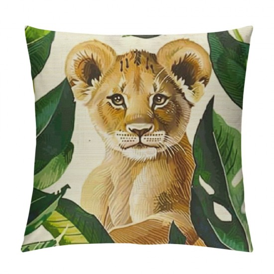 Throw Pillow Covers Inch Lion Tropical Outdoor Decorative Pillows Polyester Linen Cushion Cases for Couch Sofa Bed Home Decor Set of