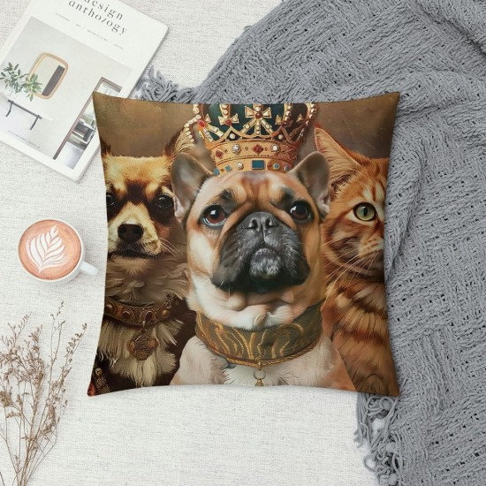 Qinduosi Funny Pet Portrait Throw Pillow Cover Cat Dog Portrait Pillowcase for Car Sofa Office Bed Room Home Decorations Dog Queen Pillowcase for Christmas Home Decoration Christmas Birthday Gift