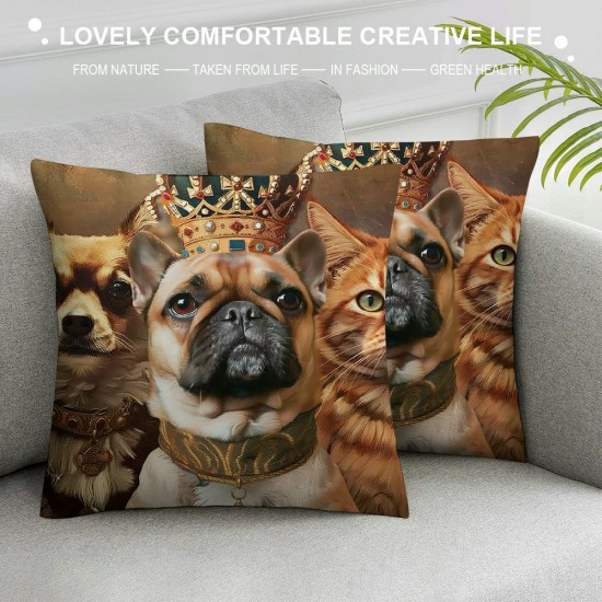 Qinduosi Funny Pet Portrait Throw Pillow Cover Cat Dog Portrait Pillowcase for Car Sofa Office Bed Room Home Decorations Dog Queen Pillowcase for Christmas Home Decoration Christmas Birthday Gift