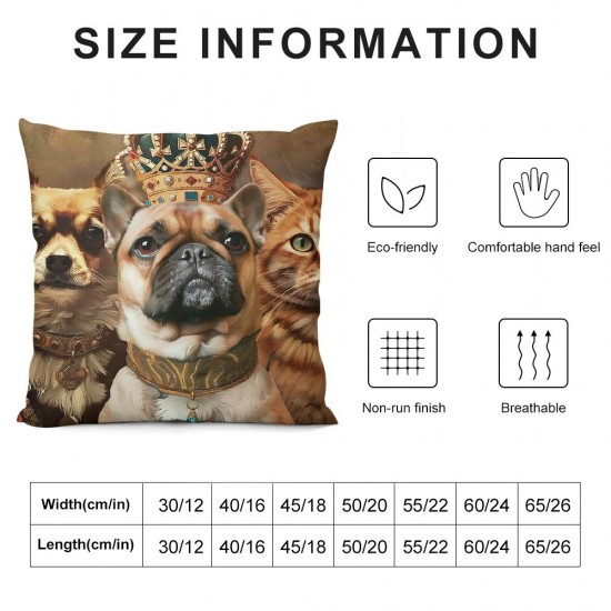 Qinduosi Funny Pet Portrait Throw Pillow Cover Cat Dog Portrait Pillowcase for Car Sofa Office Bed Room Home Decorations Dog Queen Pillowcase for Christmas Home Decoration Christmas Birthday Gift