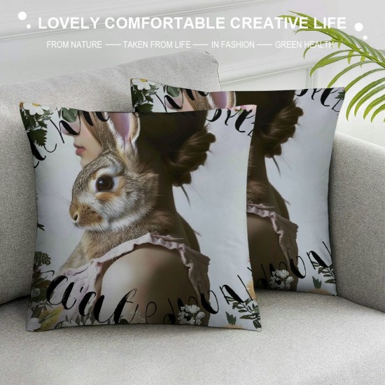 Qinduosi Rabbit Pillow Covers , Rabbit Gifts for Girls Rabbit Lovers Owners, Rabbit Decor, Just a Girl Who Loves Rabbits Pillow Case, Bunny Pillow Cases