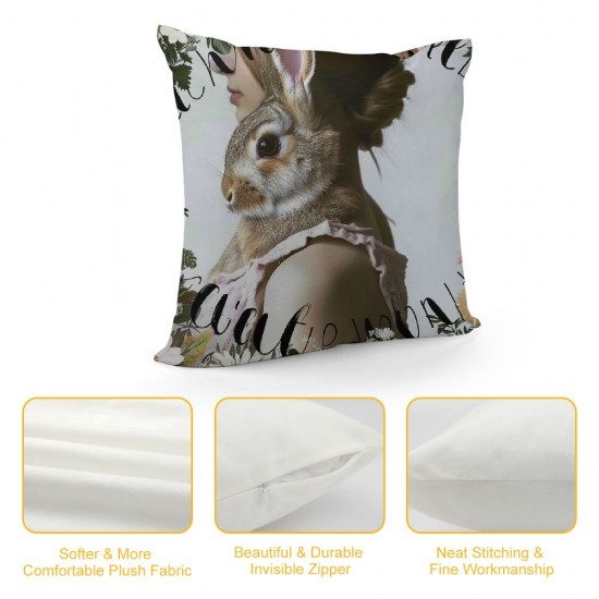 Qinduosi Rabbit Pillow Covers , Rabbit Gifts for Girls Rabbit Lovers Owners, Rabbit Decor, Just a Girl Who Loves Rabbits Pillow Case, Bunny Pillow Cases