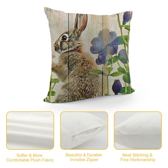 Qinduosi Pack Vintage Spring Easter Rabbits Cute Pillow Covers Rustic Farm Animals Rabbit Plants Throw Pillow Cushion Case Cover for Home Sofa ” (PV-Rabbits)