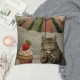 Funny Animal Cat Throw Pillow Cover The Cute cat is Holding an Umbrella in one paw and Fruit ice Cream in Other Decorative Pillow Case Linen Cushion Cover Decor Inch