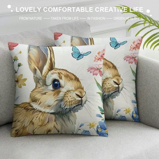 Qinduosi  Sping Bunny Throw Pillow Covers  Inch Rabbit Floral Spring Decorative Pillows for Couch Sofa Garden Patio Spring Decor Set of