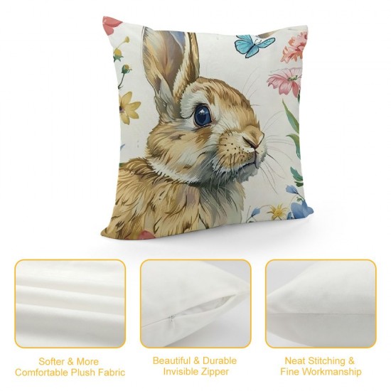 Qinduosi  Sping Bunny Throw Pillow Covers  Inch Rabbit Floral Spring Decorative Pillows for Couch Sofa Garden Patio Spring Decor Set of