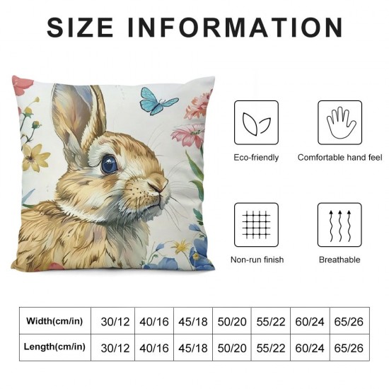 Qinduosi  Sping Bunny Throw Pillow Covers  Inch Rabbit Floral Spring Decorative Pillows for Couch Sofa Garden Patio Spring Decor Set of